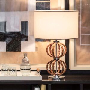 Bamboo Lamp with chrome base, Double large